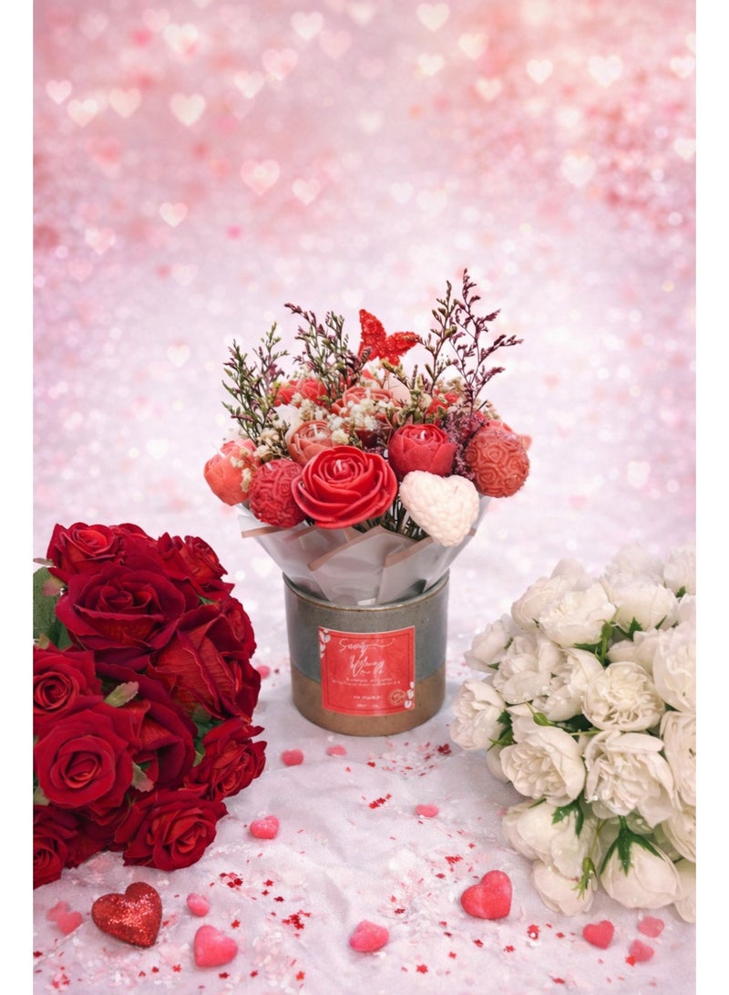 Serenity Candles شمعة باقة الزهور «سيرينيتي فيلور فانيلا» – فاخرة بوزن 500 غرام من مزيج شمع الصويا المصنوع يدويًا – ترتيب فريد يضم 20 شمعة منفصلة على شكل زهور – هدية رومانسية لعيد الحب والذكرى السنوية وديكور فاخر للمنزل - Image 3